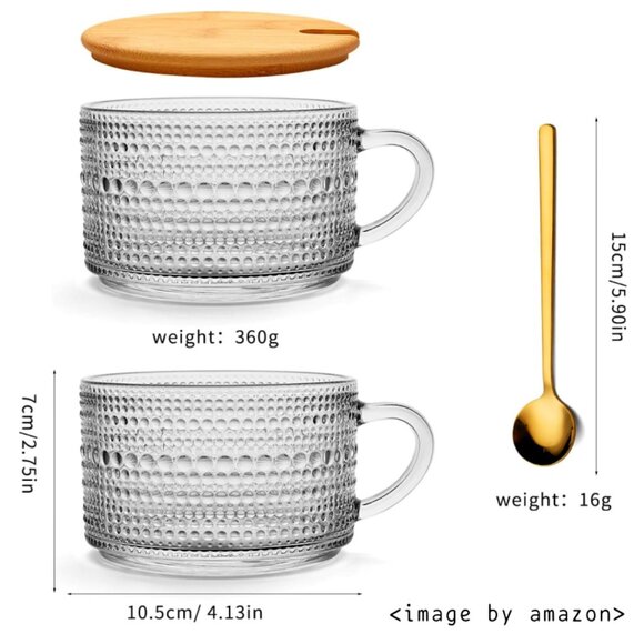 Today's Present 4pcs Vintage Glass Mugs With Bamboo Lids and Spoons - Picture 5 of 7